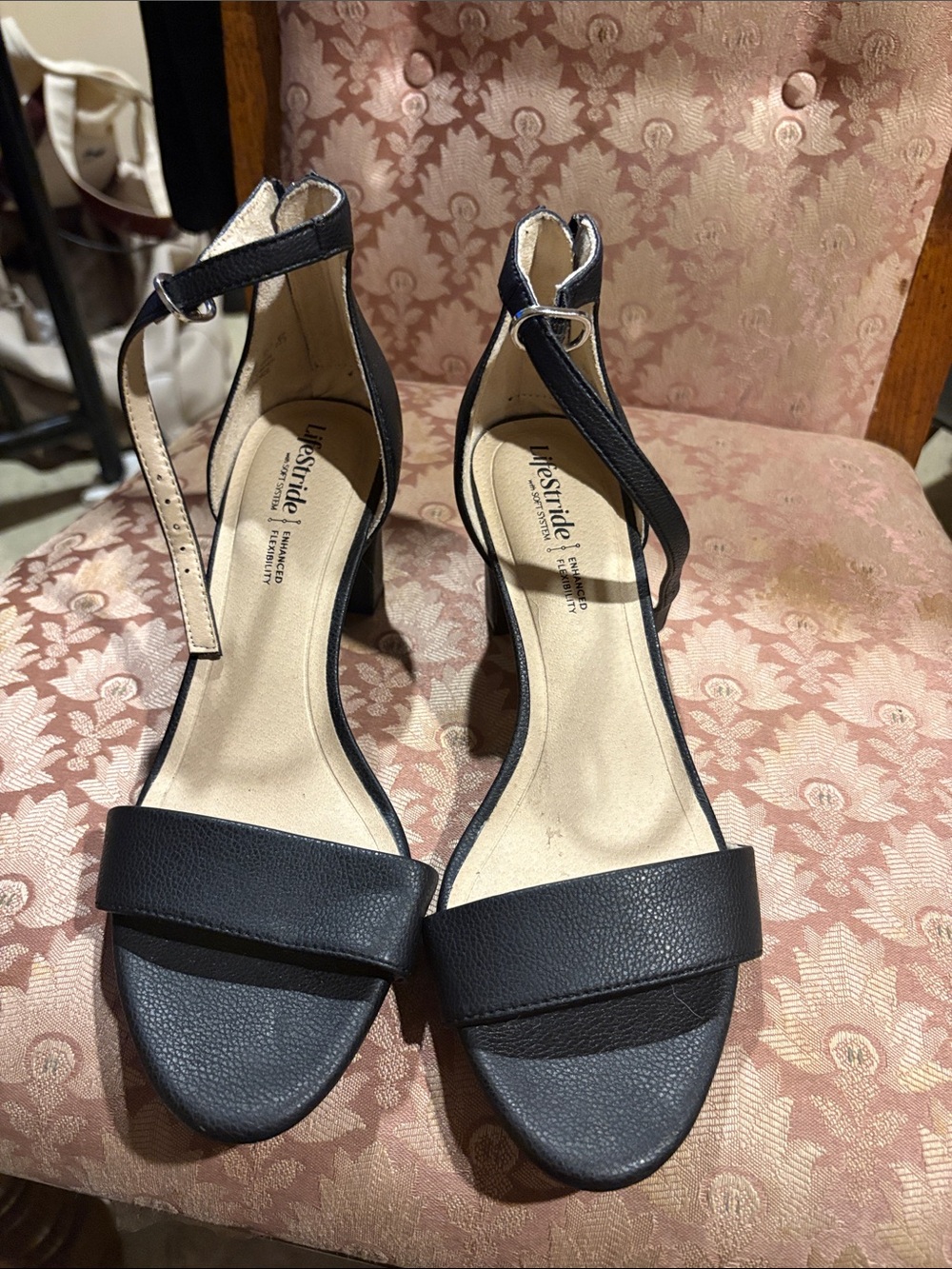 Life Stride Black Ankle-Strap Block Heels